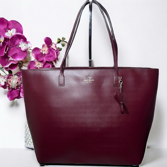 Authentic Kate Spade XL Janie Smooth Leather Cherrywood Tote ECU - Picture 1 of 15